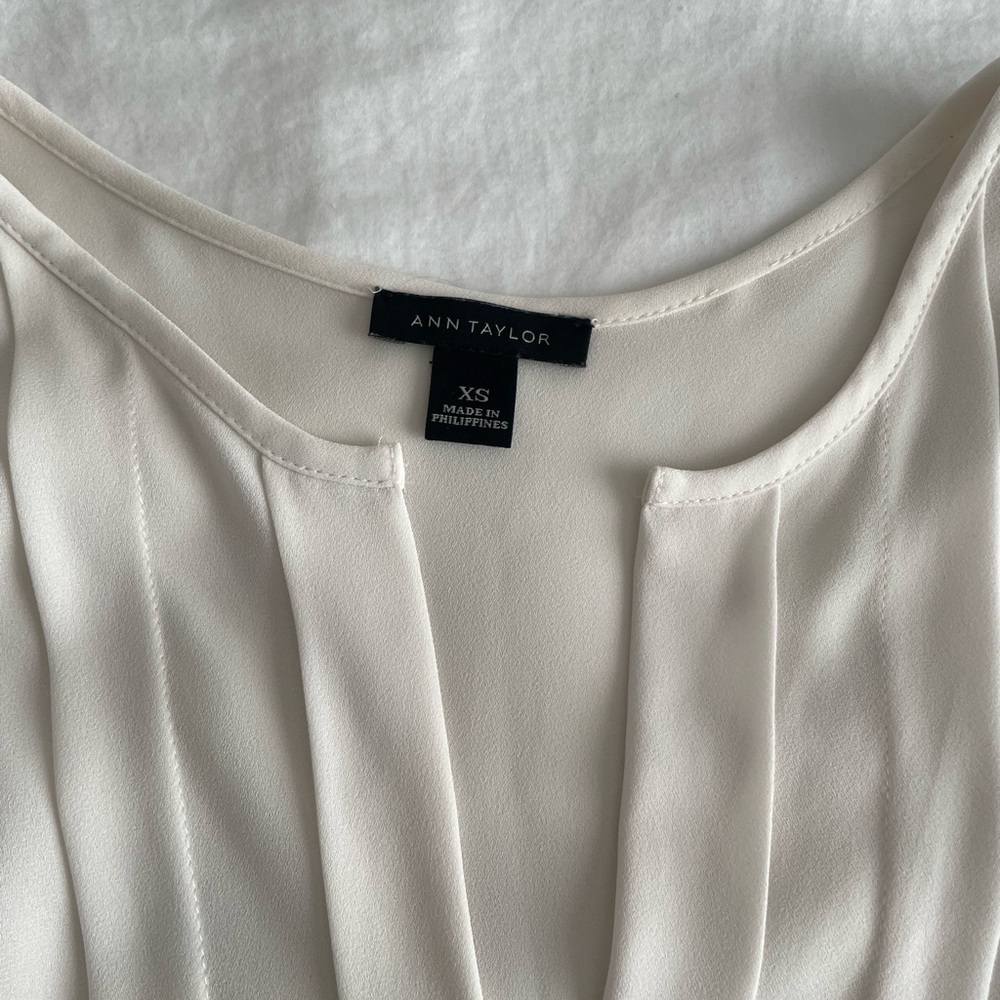 Ann Taylor Ivory Ruffle Blouse w/ Pleaded Folding in the front - Picture 7 of 7